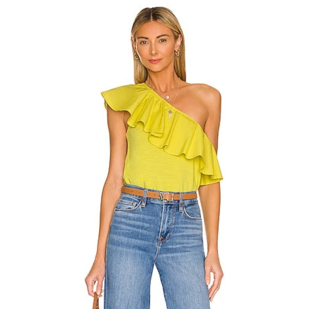 Nation LTD Noella Chartreuse One-Shoulder Ruffle Top Small Revolve Boho Vacation